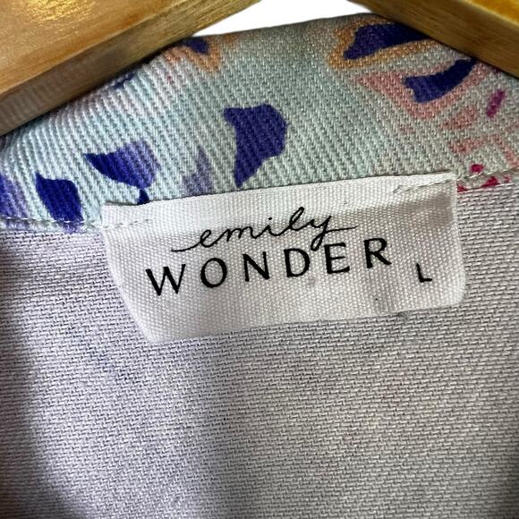 Emily Wonder Abstract Denim Jacket Womens L Pastel Pink Eclectic Whimsy Quirky - Picture 5 of 6